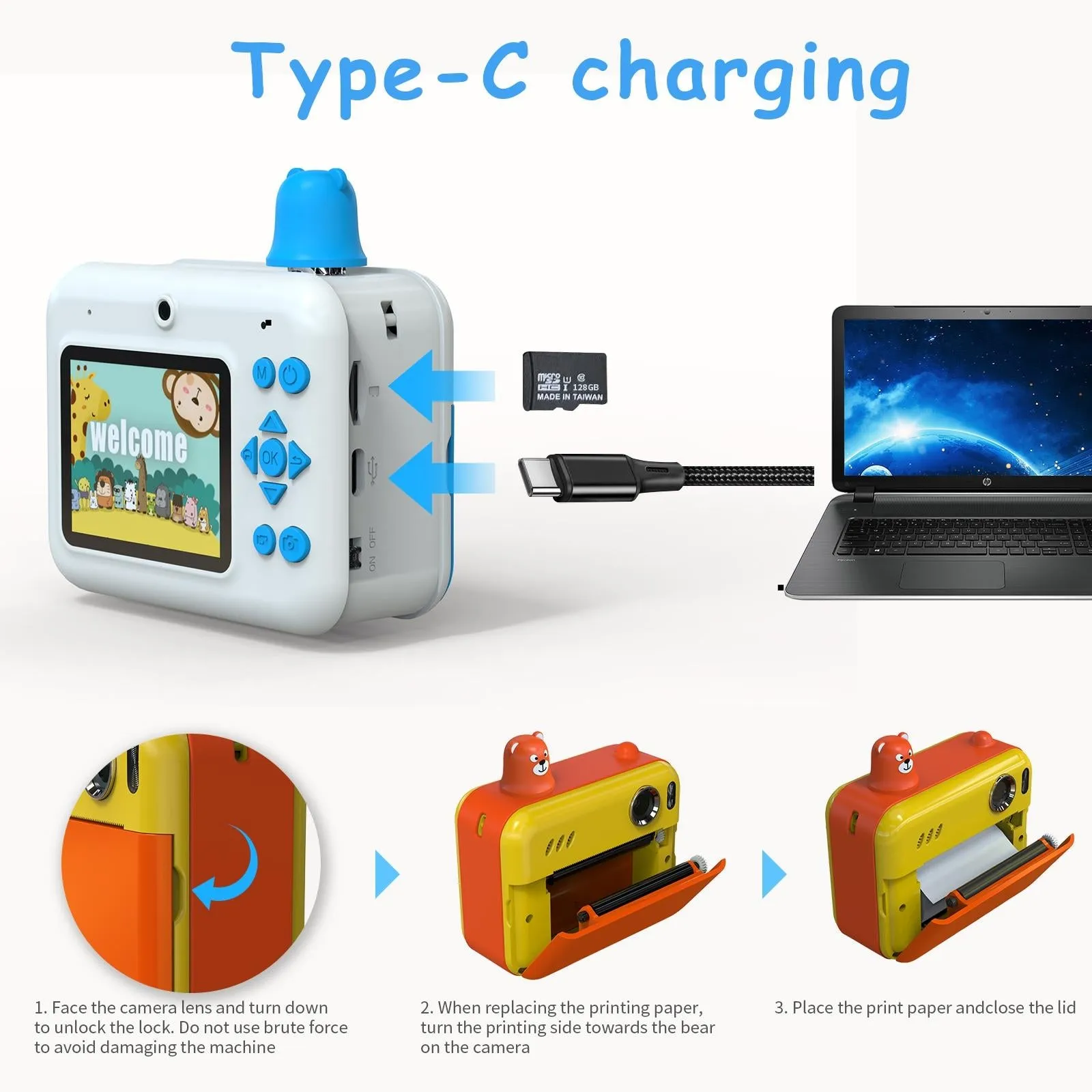 1080p Children's Camera with 2.36 Hd Led Display and Thermal Printing - Instant Capture