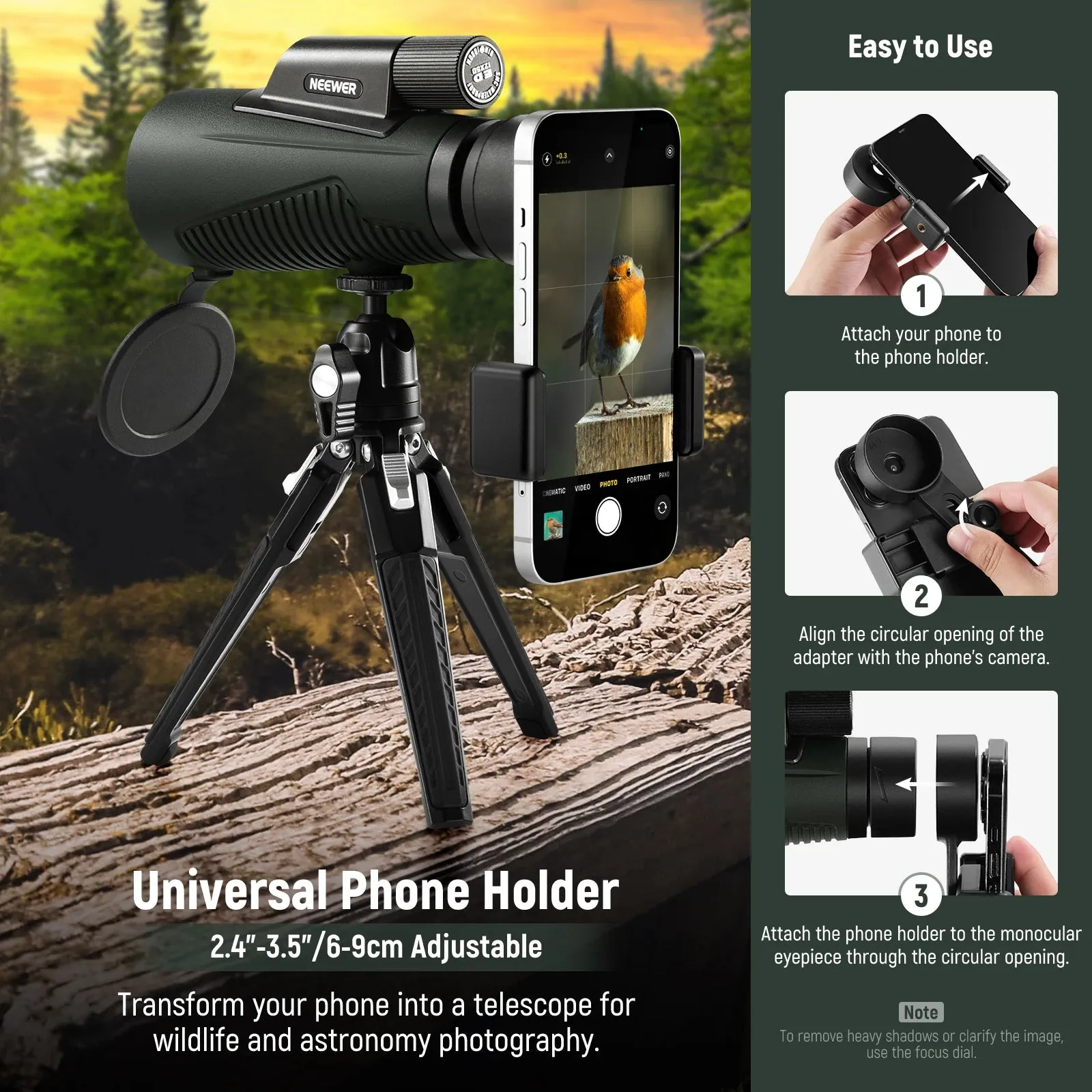 12x50 Ed Monocular Telescope with Phone Clip and Tripod Ipx7 Waterproof Fogproof Shockproof Spotting Scope