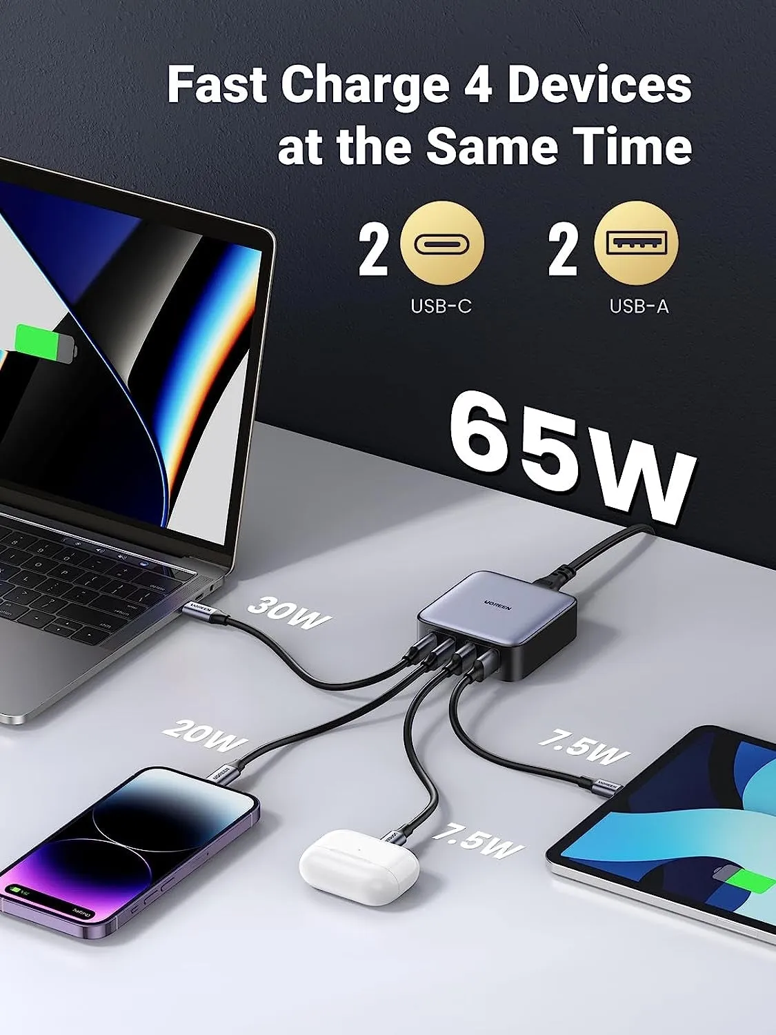 15611 65W USB-C Charger | Nexode 4-Port GaN II Charging Station