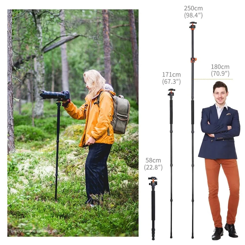 94" 2.4m Overhead Camera Tripod Lightweight Travel Tripod Load with Detachable Monopod for Canon Sony Nikon Dslr
