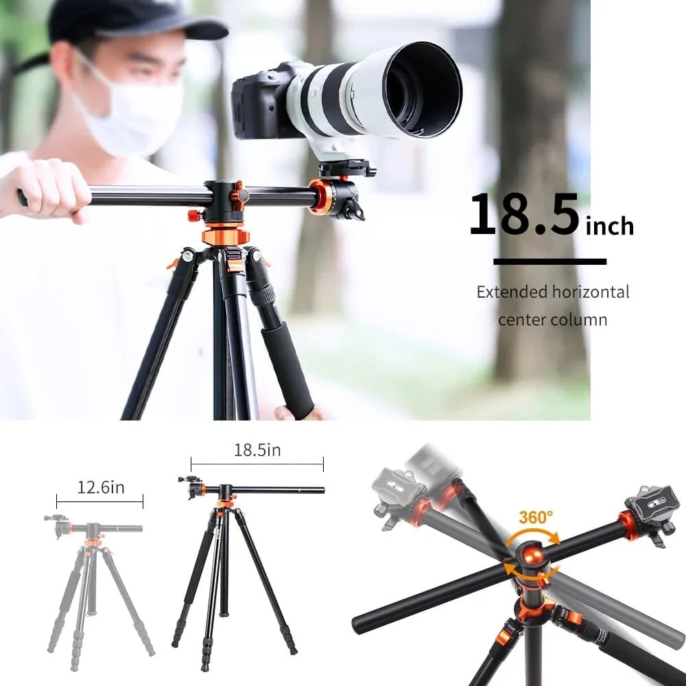 94" 2.4m Overhead Camera Tripod Lightweight Travel Tripod Load with Detachable Monopod for Canon Sony Nikon Dslr