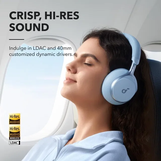 Anker Soundcore Space One - Active Noise Cancelling Headphones, 2X Stronger Voice Reduction, 40H ANC Playtime, LDAC Hi-Res Wireless Audio, Bluetooth 5.3 (Blue)