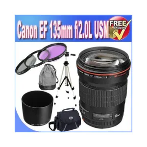 Canon EF 135mm f/2L USM Lens for Canon SLR Cameras   72mm 3 Piece Professional Filter Kit   Professional Full Size Tripod   Shock Proof Deluxe SLR Case   Lens & Camera Cleaning Kit!!!