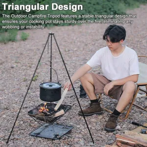 Detachable Outdoor Campfire Tripod Bonfire Rack Portable Aluminum Alloy Hung Pot Stand Folding Bracket for Camping Picnic BBQ