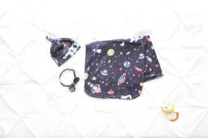 Space Themed Baby Swaddle Blanket, Bow Headband & Personalized Hat  Dreamy Baby Wrap for Sweet Sleep